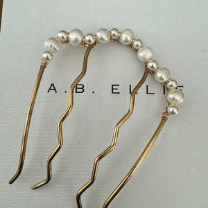 NEW! A.B. Ellie Paloma Bridal Hair Comb - Freshwater & Swarovski Pearls 14k Gold